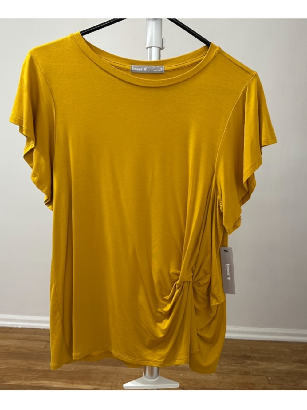 Tresics Mustard Yellow Knot-Accent Short Sleeve Top size M